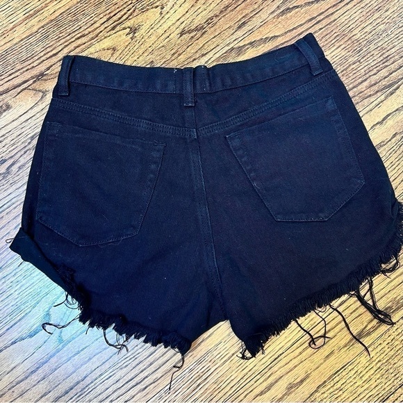 Princess Polly Jean Shorts Womens Denim Cut Offs Black Raw Hem Distressed Size 4 - Picture 4 of 8